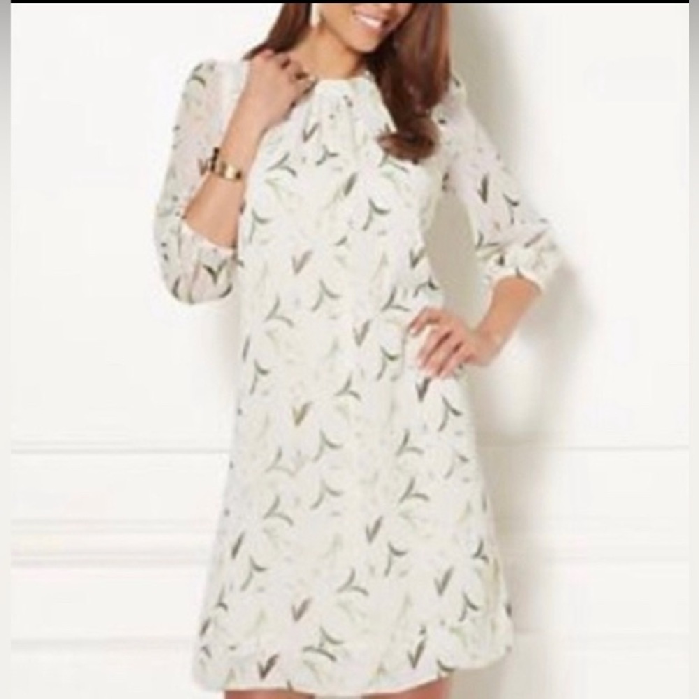 Ny&co Eva Mendes Floral Lined 3/4 Sheer Sleeve Dress Sz XS